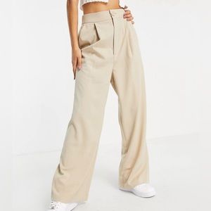 STRADIVARIUS ASOS PETITE WIDE LEG RELAXED DAD PANTS TROUSERS BEIGE US 2